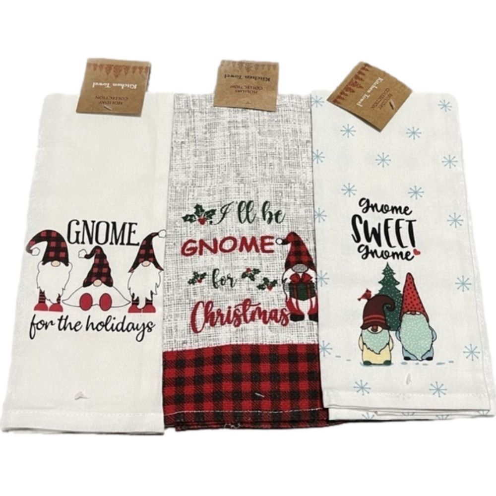 SET of Brand New Gnome Holiday Hand Towels (lot of 3)